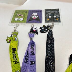 Sanrio Keroppi, Kuromi & Chococat Character Lanyard Trio - Green, Purple, Black